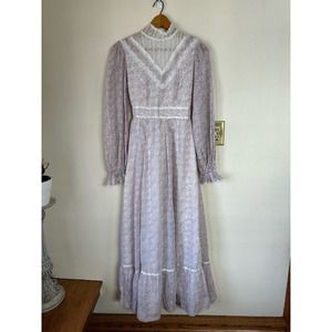 Vintage Gunne Sax Victorian Dusty Rose Calico Floral Lace Dress